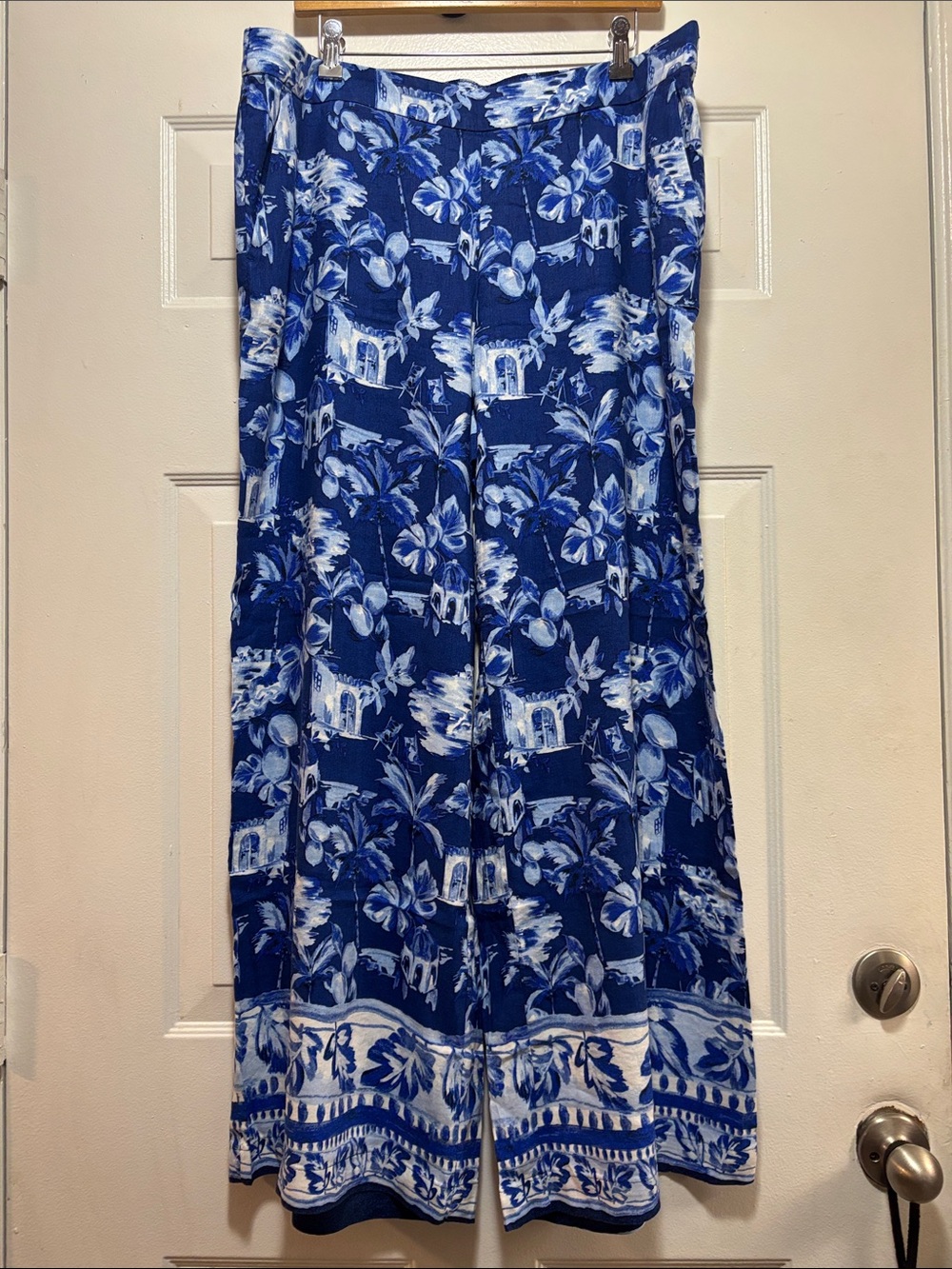 LOFT Blue and White Wide-Leg Floral Pants